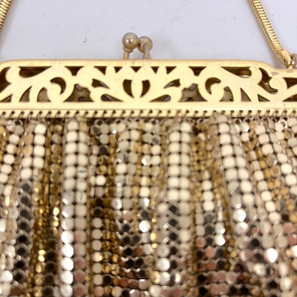 Whiting and Davis Vintage 60s gold mesh evening bag purse chain strap lined - Picture 6 of 12